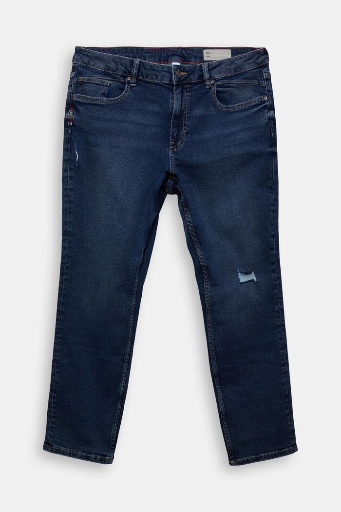 CURVY jeans med slitna effekter, BLUE DARK WASHED, detail image number 2