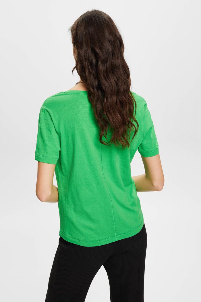 V-ringad bomulls-T-shirt med dekorativa sömmar, GREEN, detail image number 3