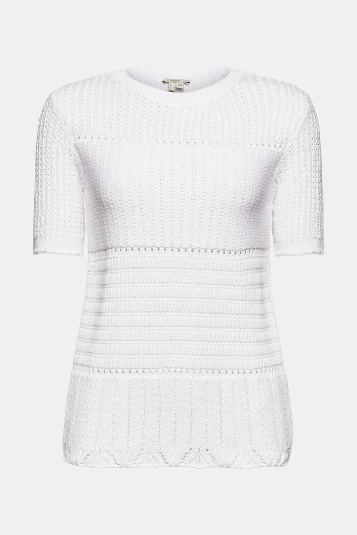 Kortärmad tröja med stickat mönster, WHITE, overview