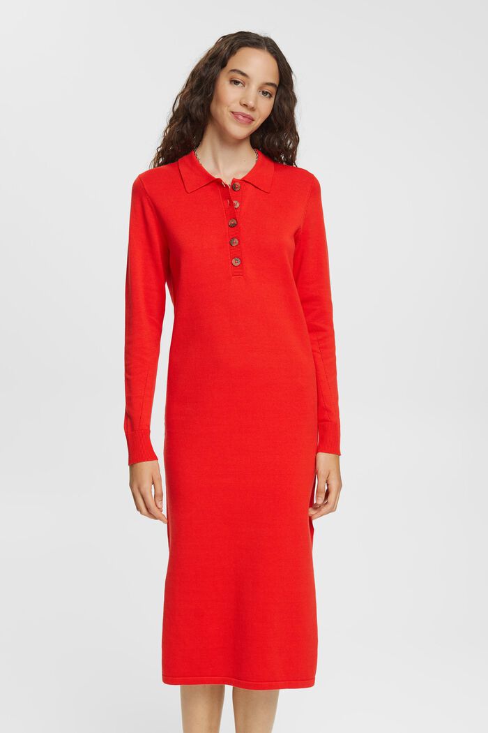 Stickad klänning med tenniskrage, RED, detail image number 0