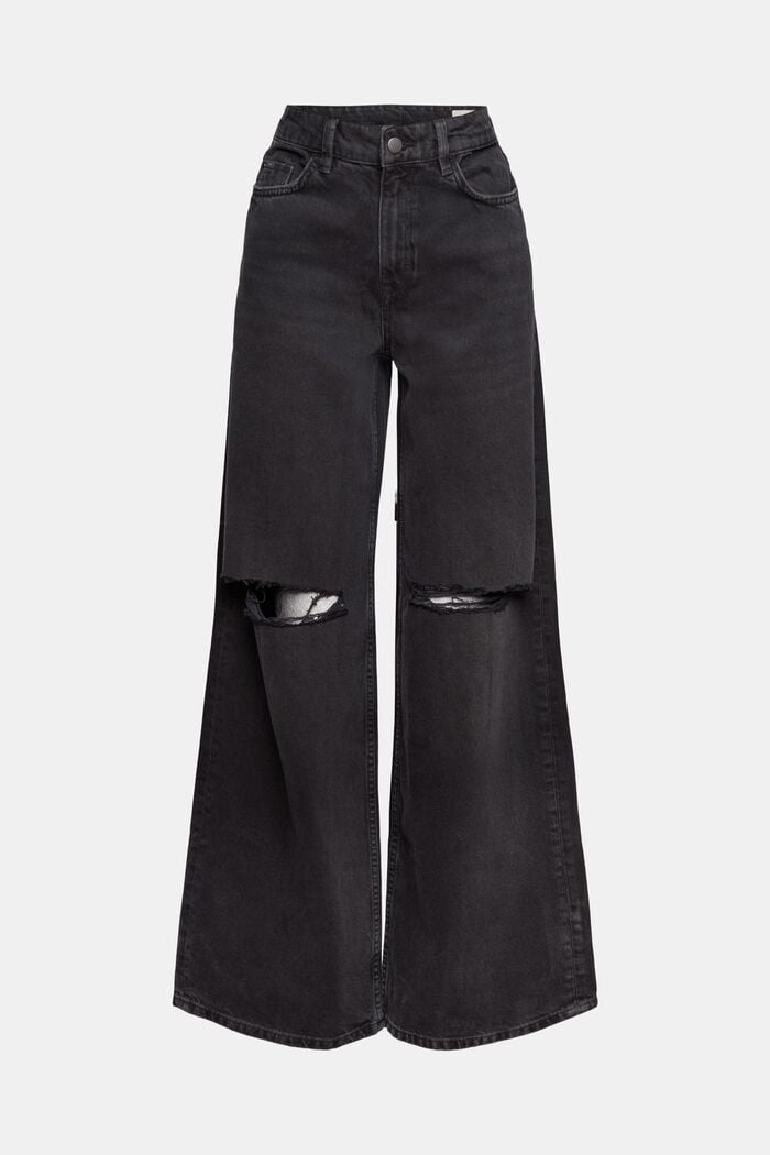 Slitna jeans med vida ben, BLACK DARK WASHED, overview