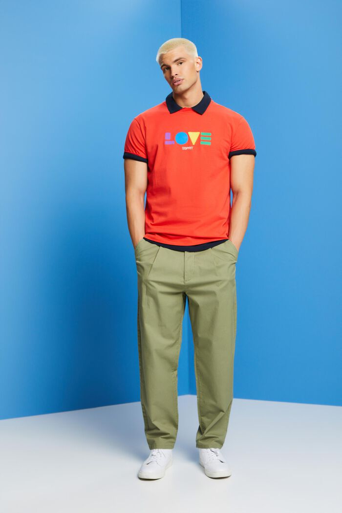 T-shirt i ekologisk bomull med geometriskt tryck, ORANGE RED, detail image number 5