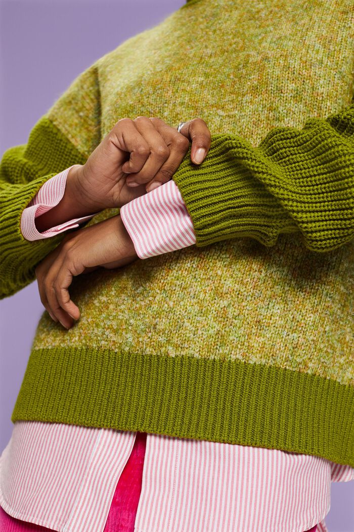 Melerad tröja med halvpolokrage, LEAF GREEN, detail image number 2