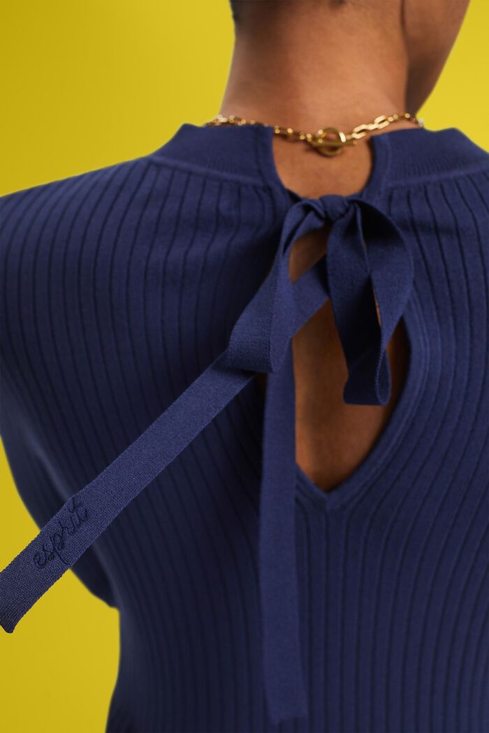 Veckad långärmad miniklänning & rund halsringning, DARK BLUE, detail image number 4