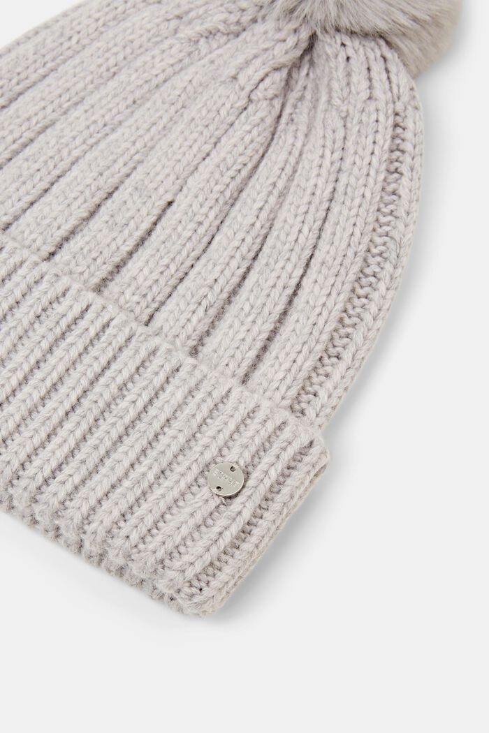 Ribbstickad beanie, ullmix, GREY, detail image number 1