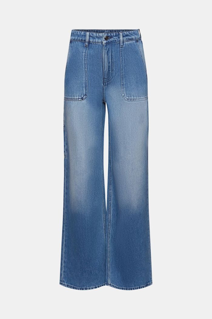 Jeans i snickarmodell med hög midja, BLUE MEDIUM WASHED, detail image number 8