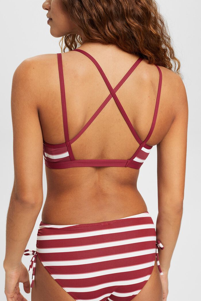 Vadderad bikiniöverdel med ränder och korsade band, DARK RED, detail image number 3