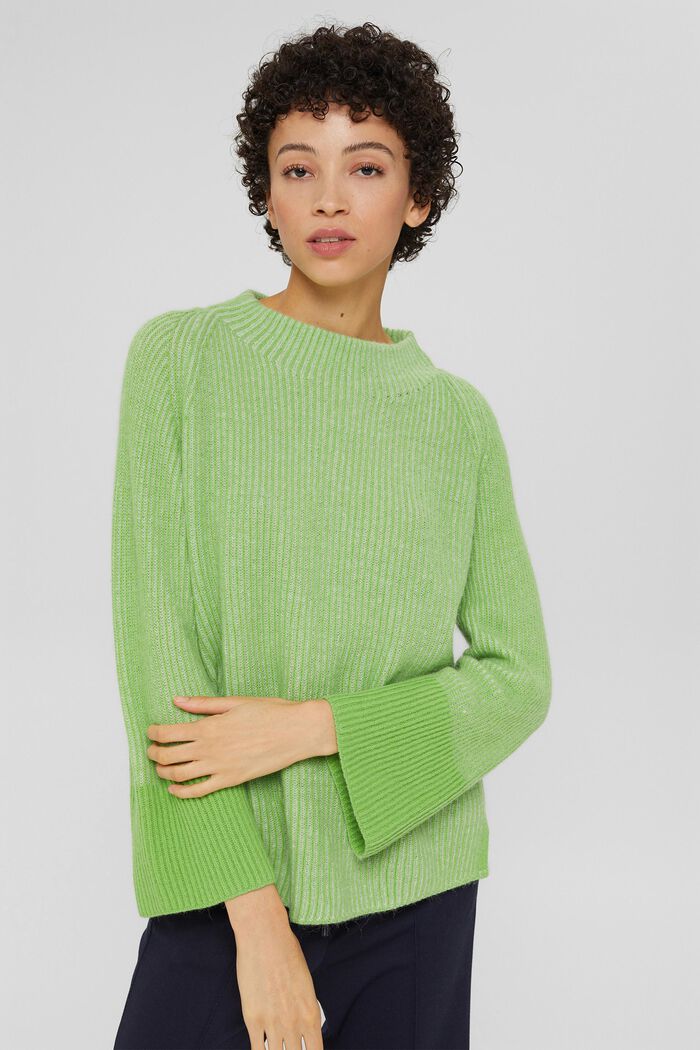 Ribbstickad tröja i ullmix med alpacka, GREEN, detail image number 0