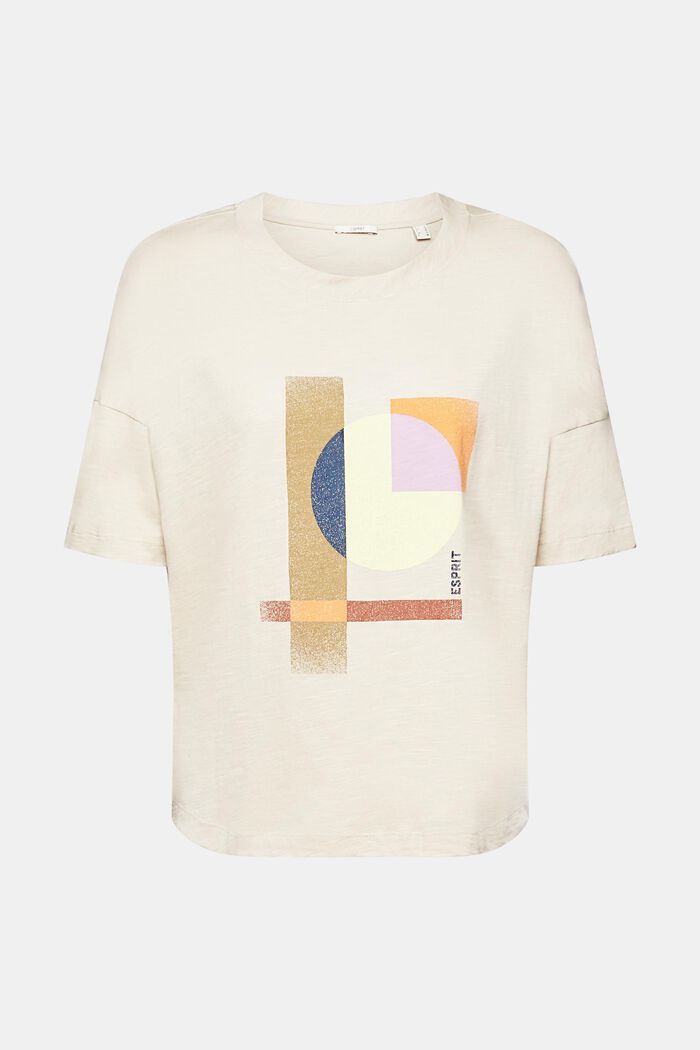 Bomulls-T-shirt med geometriskt mönster, LIGHT TAUPE, detail image number 6