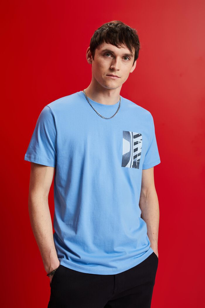 T-shirt med rund ringning, 100 % bomull, LIGHT BLUE, detail image number 0