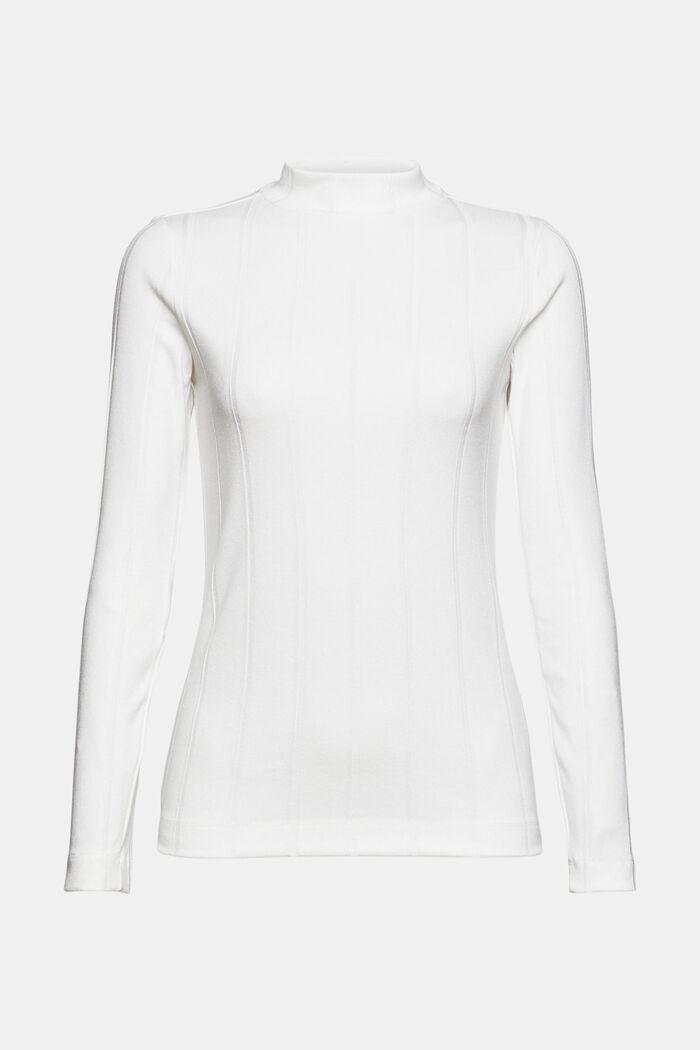 Ribbad långärmad tröja med ståkrage, OFF WHITE, detail image number 7