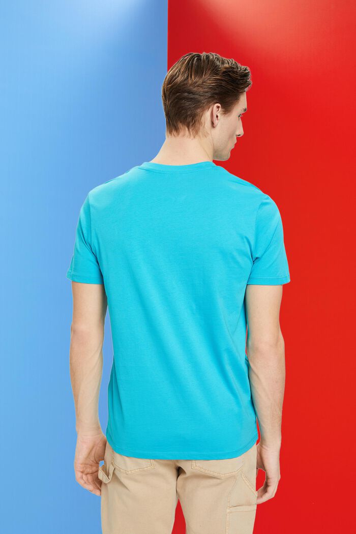 V-ringad T-shirt i bomull med smal passform, AQUA GREEN, detail image number 3