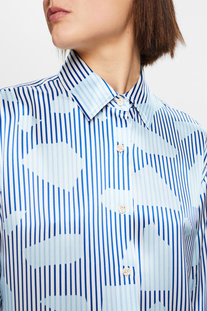 Mönstrad sidenskjorta med helknäppning, BRIGHT BLUE, detail image number 3