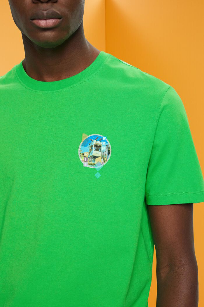 T-shirt i bomull med smal passform och litet tryck på bröstet, GREEN, detail image number 2