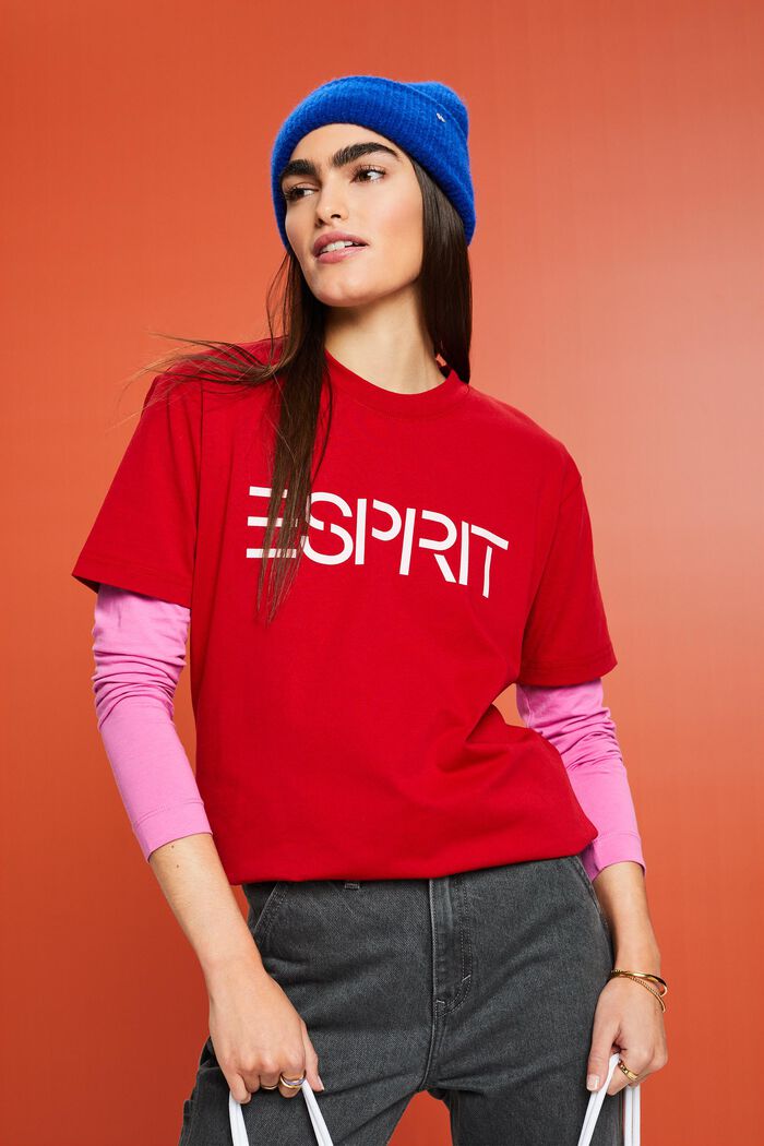 T-shirt i bomullsjersey med logo, unisexmodell, RED, detail image number 1