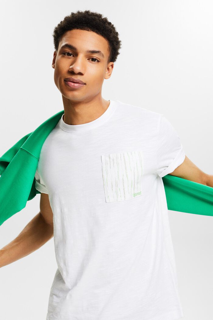 T-shirt av slub-bomull med logo på fickan, WHITE, detail image number 4
