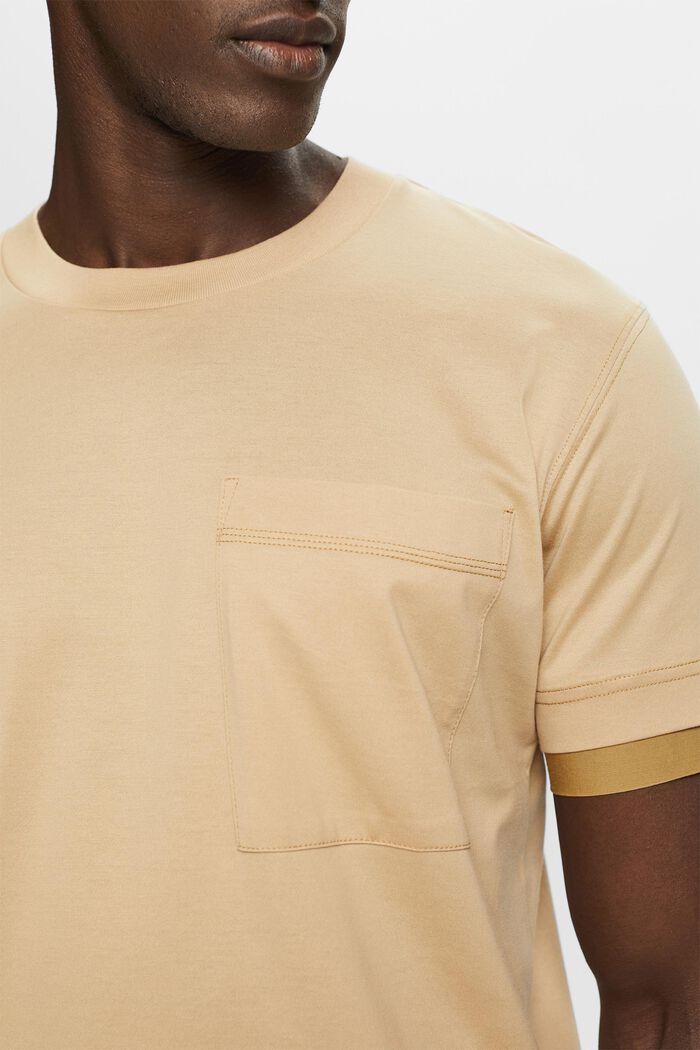 Rundringad T-shirt i lagerlook, 100% bomull, SAND, detail image number 2