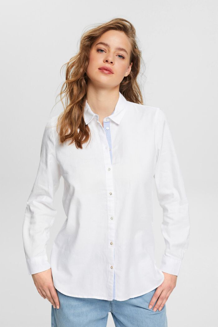 Skjortblus i 100% bomull, WHITE, detail image number 0