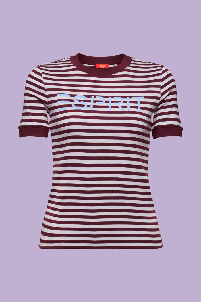Randig bomulls-T-shirt med logotryck, BORDEAUX RED, detail image number 6