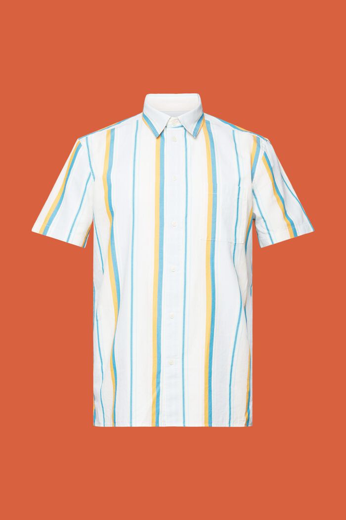 Mönstrad kortärmad skjorta, 100 % bomull, TURQUOISE, detail image number 6