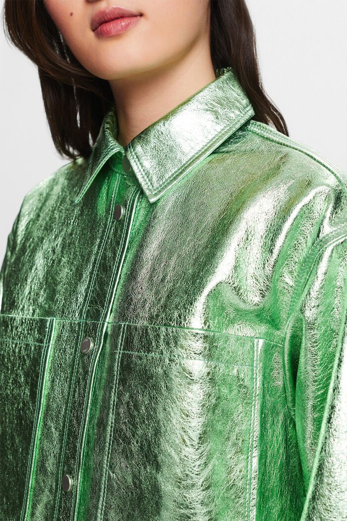 Skjortjacka i skinn med metallicbeläggning, LIGHT AQUA GREEN, detail image number 3