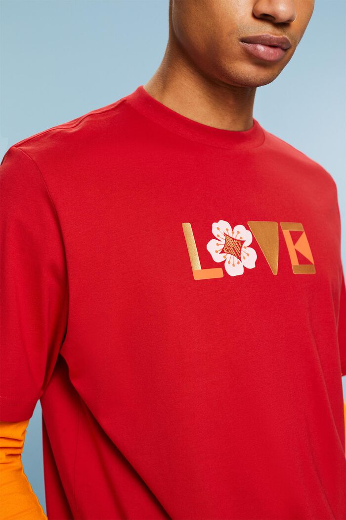 T-shirt i pimabomull med tryck, unisexmodell, DARK RED, detail image number 3