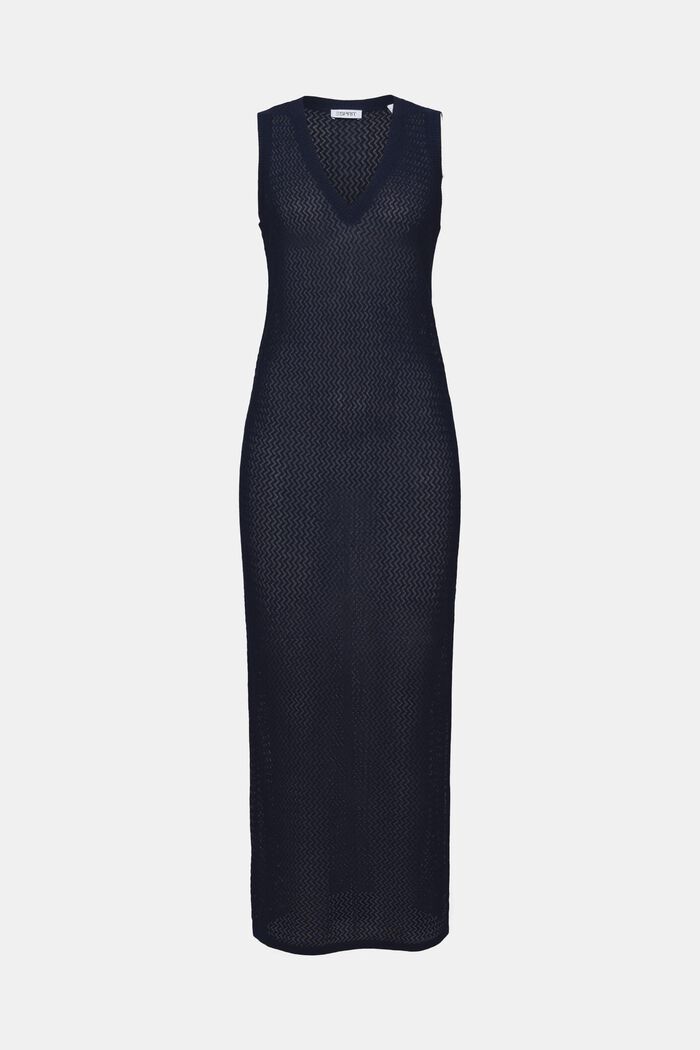 Ärmlös klänning med V-ringning och textur, NAVY, detail image number 6