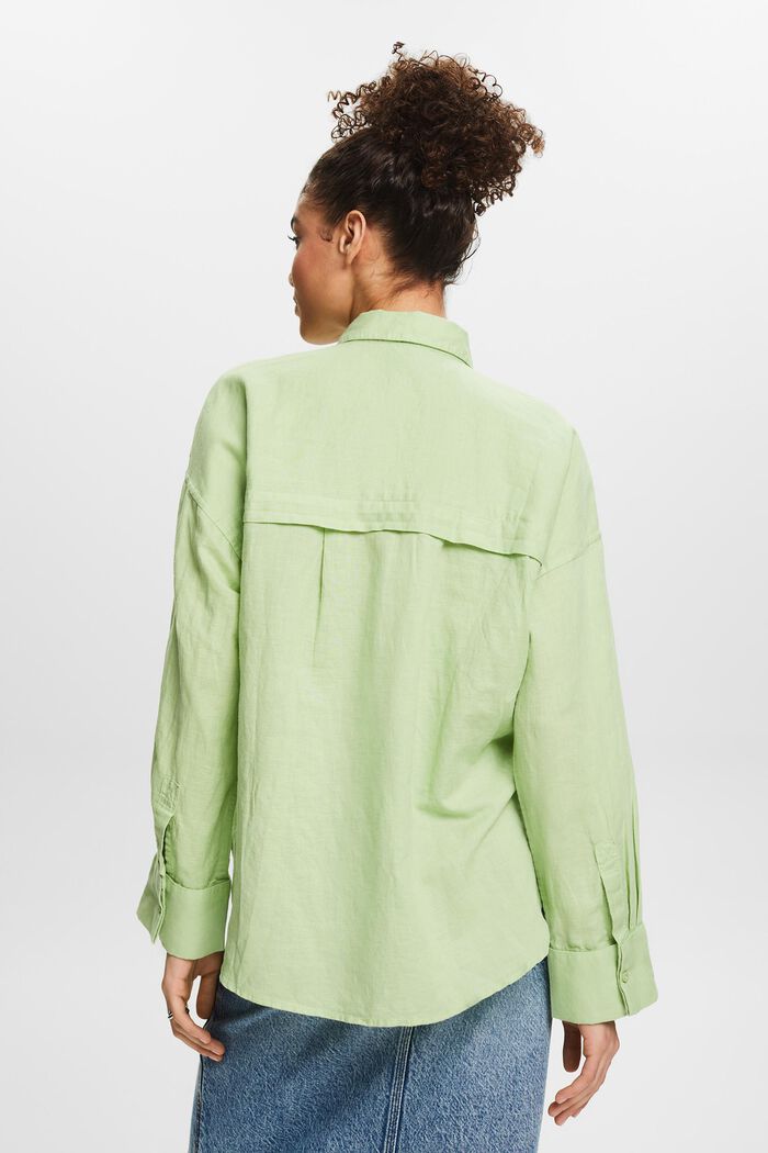 Skjortblus i bomull-linne, LIGHT GREEN, detail image number 2