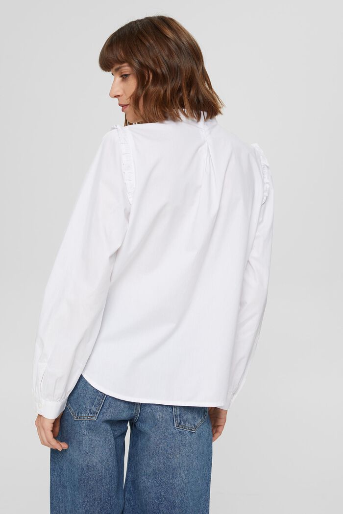 Skjortblus med rysch av 100% bomull, WHITE, detail image number 3