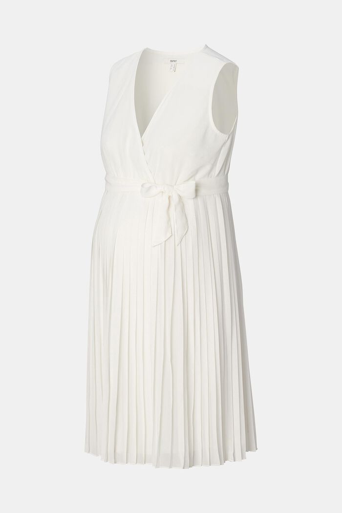 Veckad klänning med knytskärp, OFF WHITE, detail image number 4