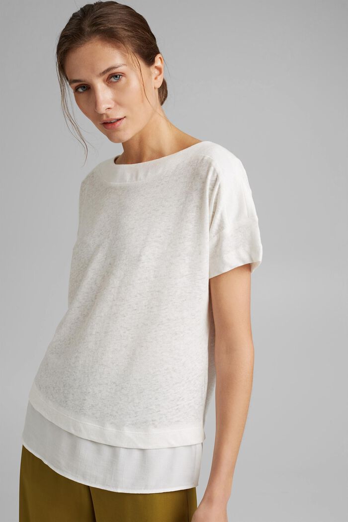 Med linneandel: T-shirt i lager-på-lagerlook, OFF WHITE, detail image number 0
