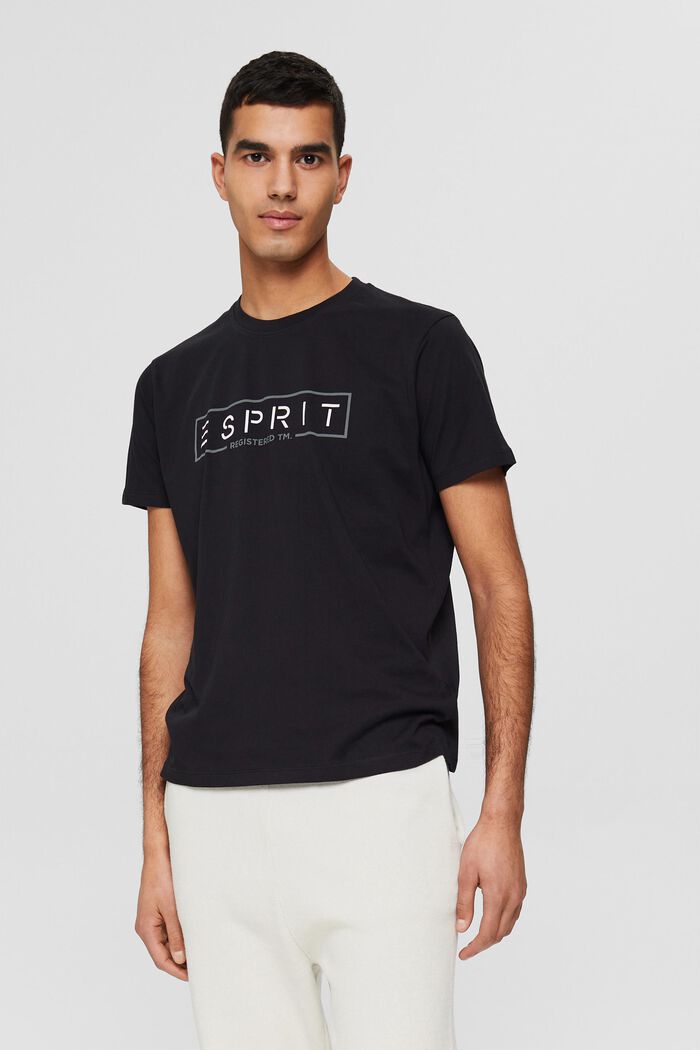 Jersey-T-shirt med logo, 100% bomull, BLACK, detail image number 0