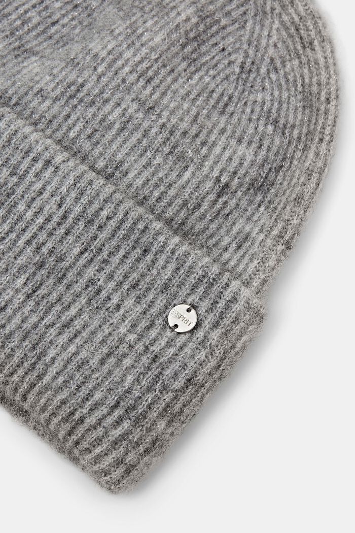 Ribbstickad beanie i mohair-/ullmix, GREY, detail image number 1