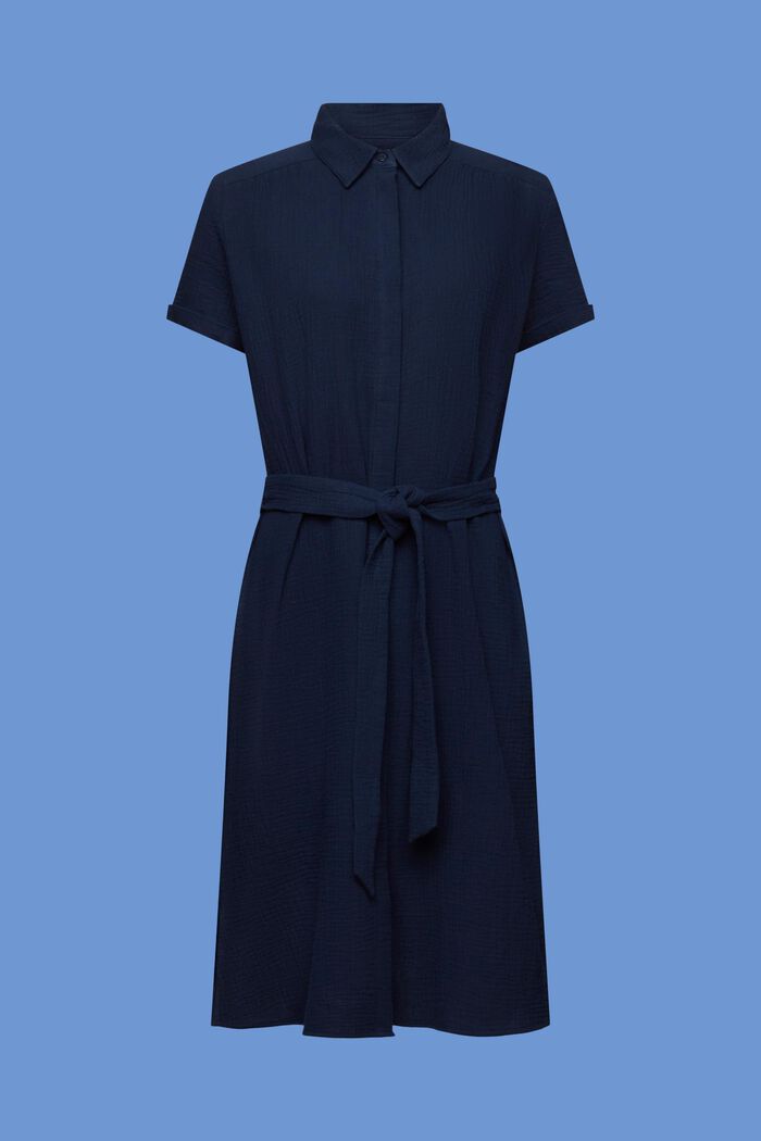 Ledig skjortklänning med knytskärp, 100% bomull, NAVY, detail image number 6