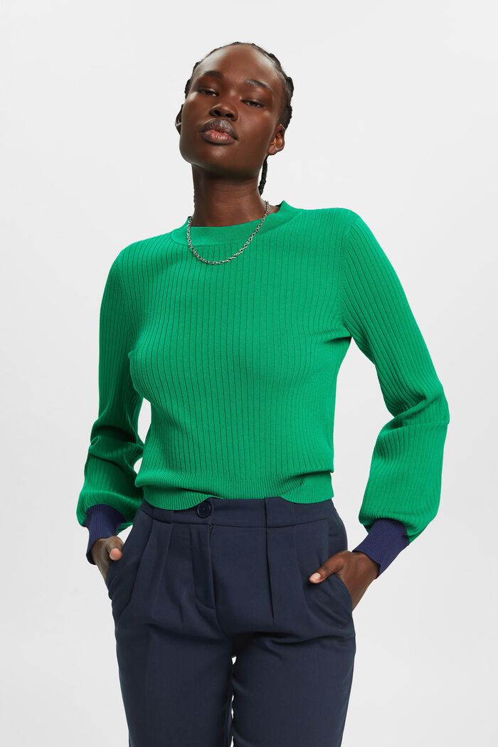 Rundringad tröja med färgblock, EMERALD GREEN, detail image number 0