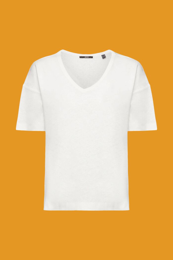 V-ringad T-shirt i linnemix, OFF WHITE, detail image number 6