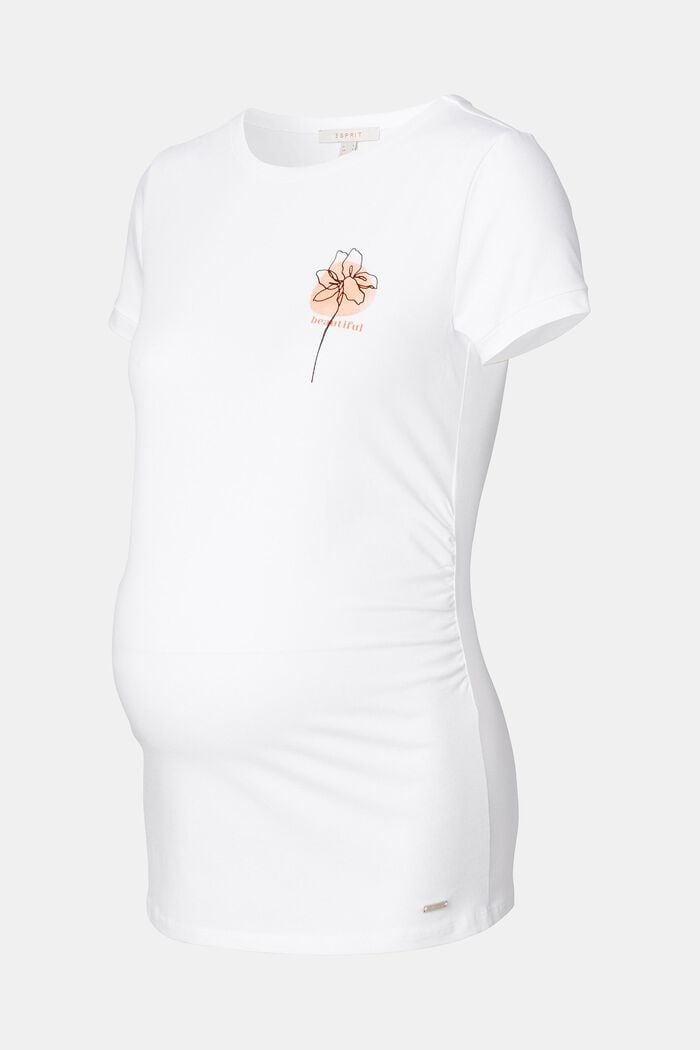 T-shirt med blomtryck, ekologisk bomull, BRIGHT WHITE, detail image number 4