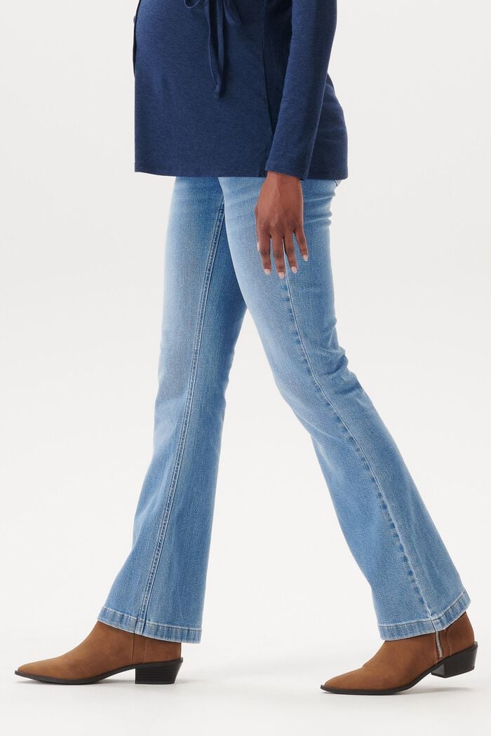 Jeans med utsvängda ben och midjeband över magen, BLUE MEDIUM WASHED, detail image number 2