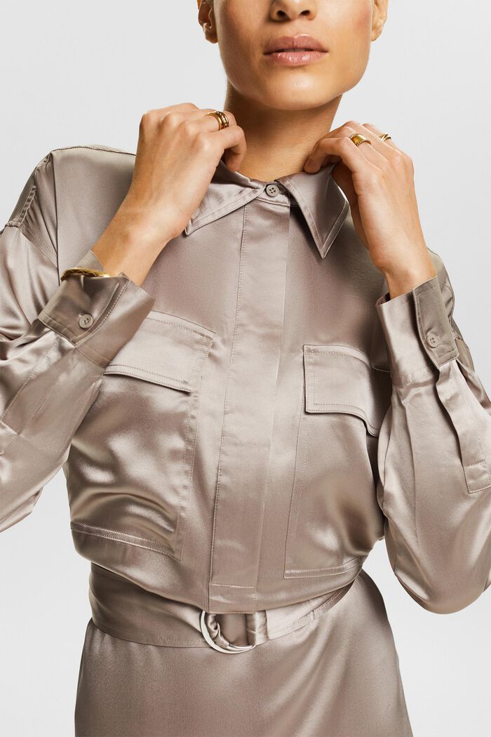 Midiklänning i siden med skärp, LIGHT TAUPE, detail image number 3