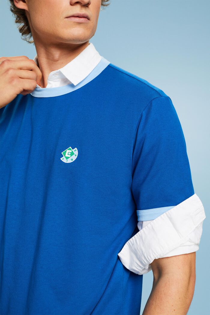 T-shirt i bomull med logo och rund ringning, BRIGHT BLUE, detail image number 3