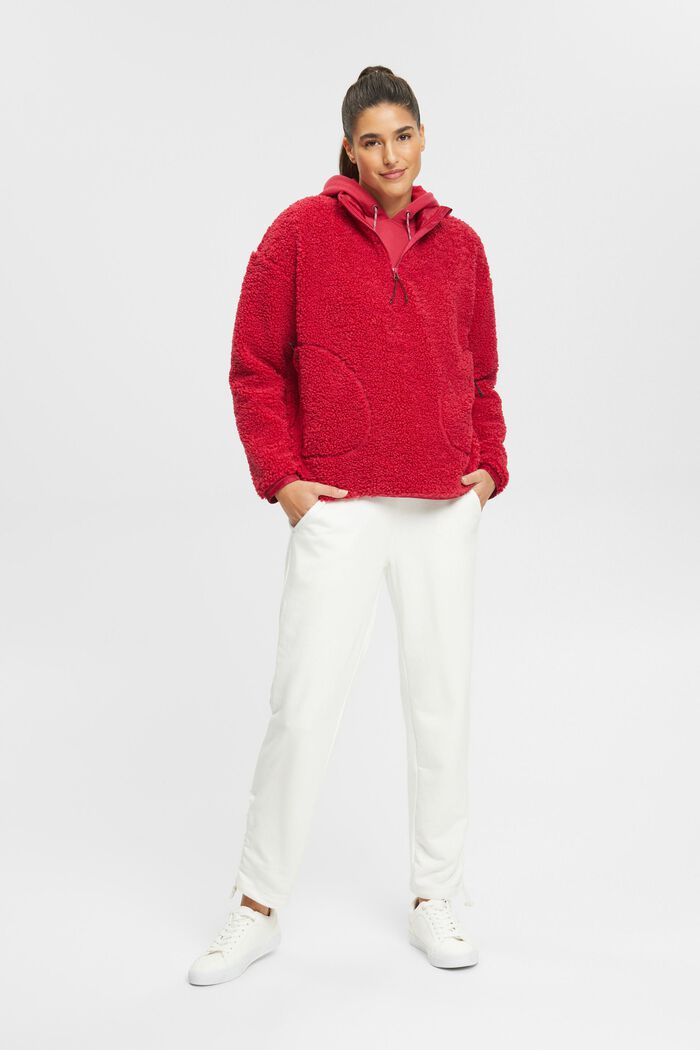 Sweatshirt i teddyfleece med dragkedja vid halsen, CHERRY RED, detail image number 1