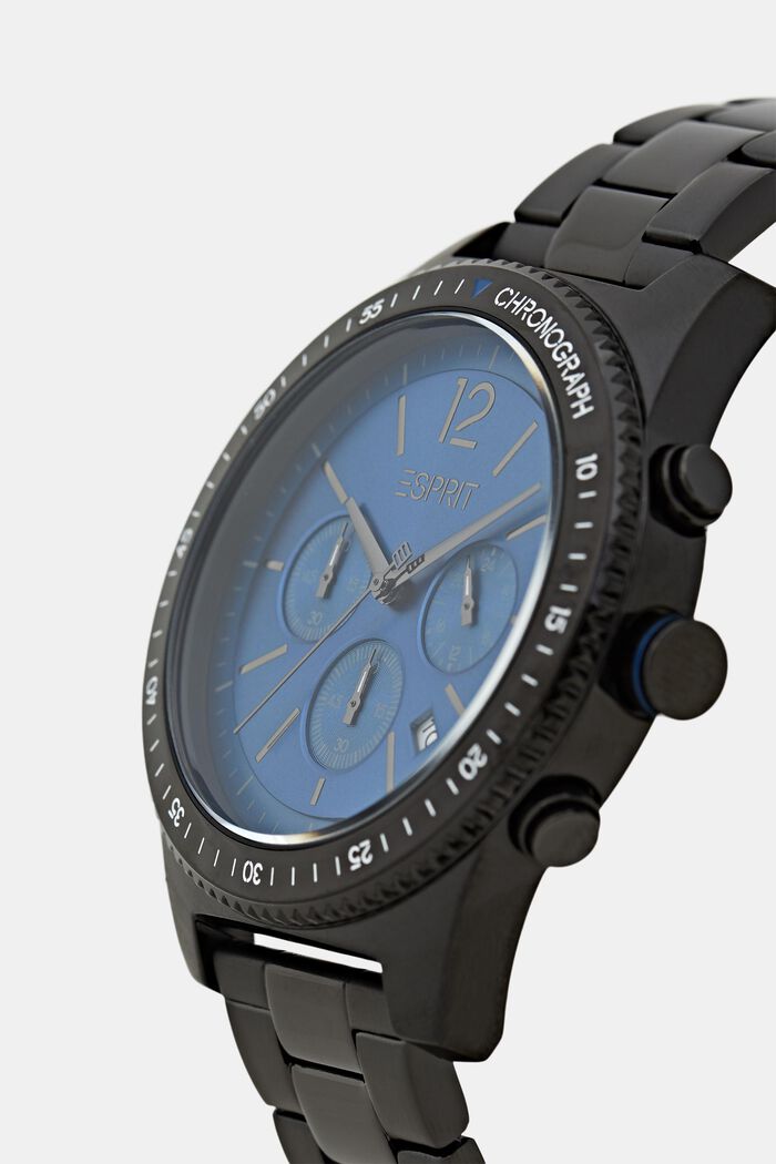 Kronograf i rostfritt stål med länkarmband, BLACK, detail image number 1