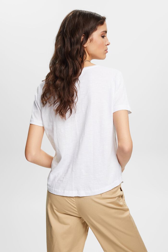 V-ringad bomulls-T-shirt med dekorativa sömmar, WHITE, detail image number 3