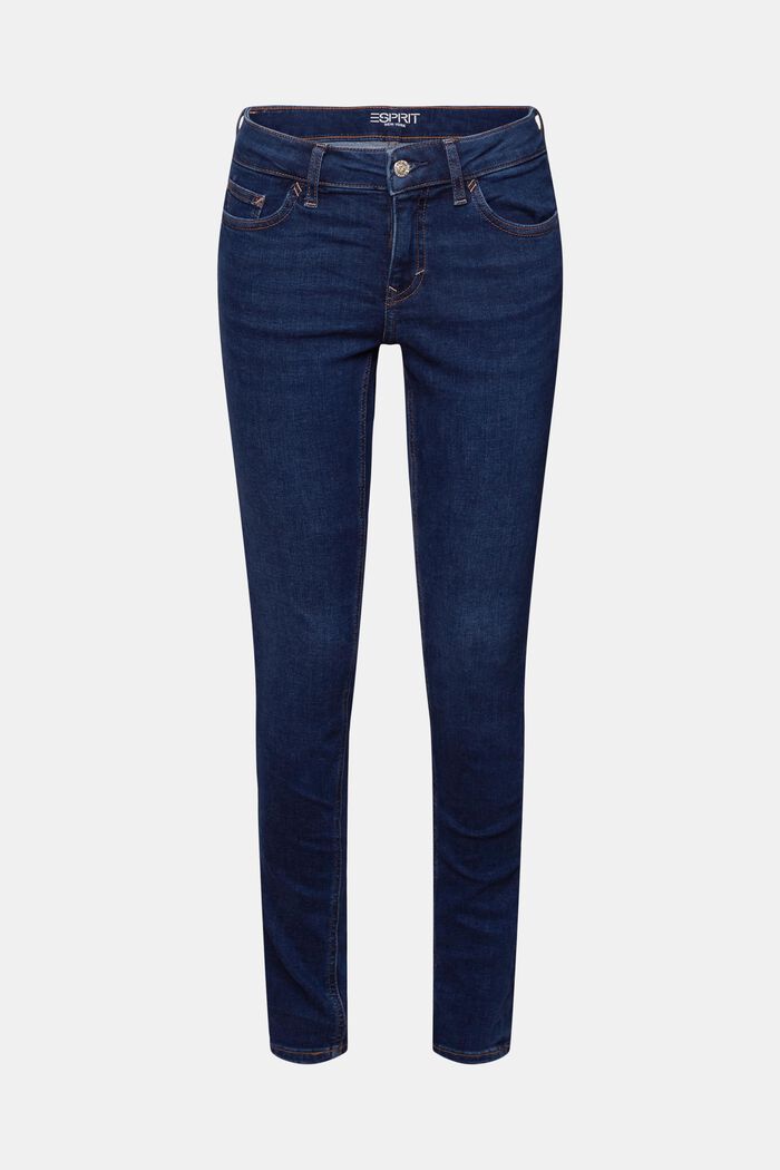Skinny-jeans med mellanhög midja, BLUE DARK WASHED, detail image number 6