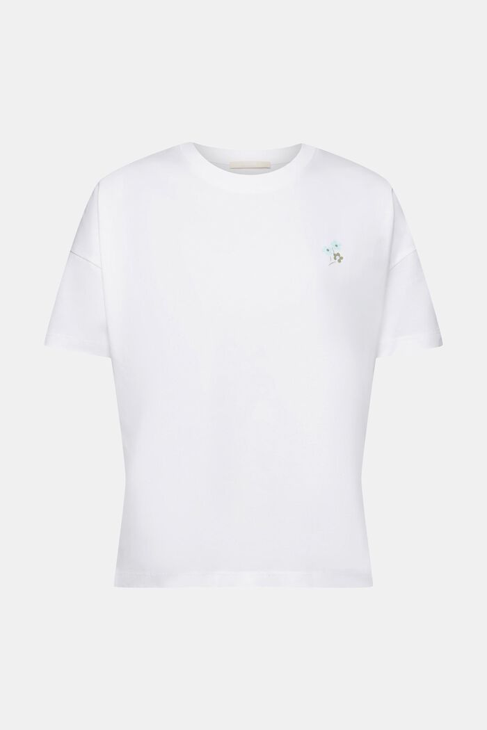 T-shirt med blommigt tryck på bröstet, WHITE, detail image number 6