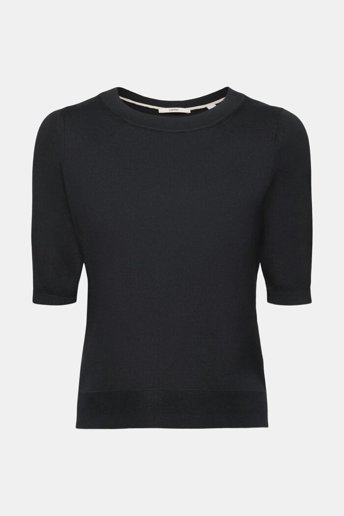 Kortärmad stickad tröja, BLACK, detail image number 7
