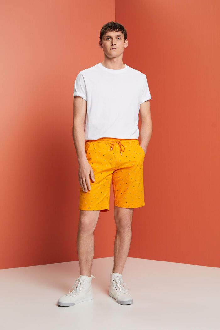 Mönstrade dra-på-shorts, bomullsstretch, BRIGHT ORANGE, detail image number 5