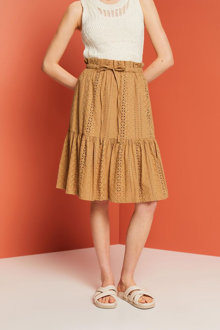 Broderad kjol, LENZING™ ECOVERO™, KHAKI BEIGE, detail image number 0