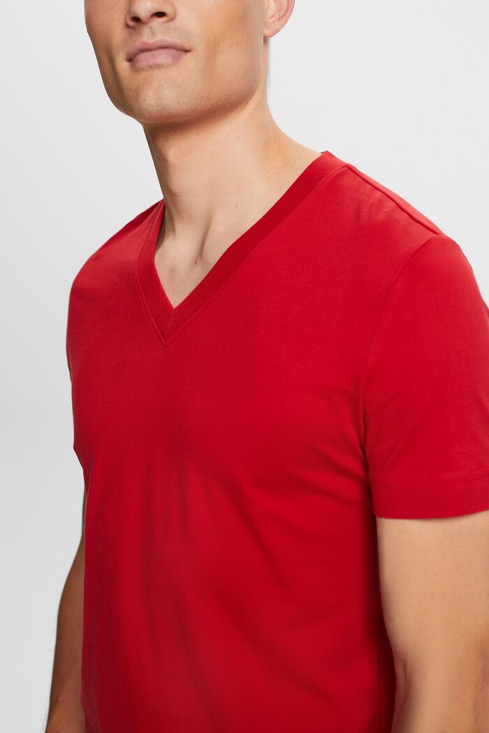V-ringad T-shirt i jersey, 100% bomull, DARK RED, detail image number 2