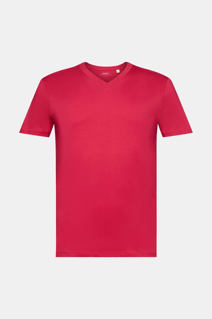 V-ringad T-shirt i bomull med smal passform, DARK PINK, detail image number 5